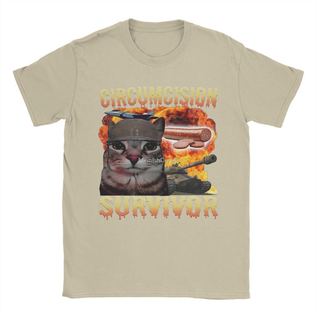Men Women T Shirt Circumcision Survivor Fun Cat Meme T-Shirts Harajuku  Summer Tee Shirt Y2K Retro 100 Cotton Tops Plus Size 5XL