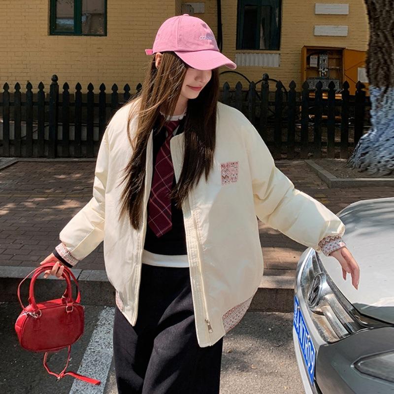 Winter New ethnic style jacquard splicing cotton thickened couple baseball jersey design sense loose coat