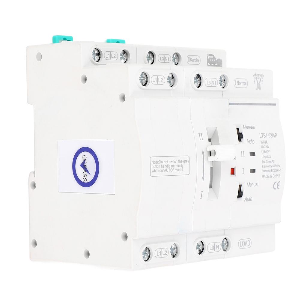 Double Power Automatic Transfer Switch 4P 63A Uninterrupted Power 35mm Din Rail Mini ATS Mains to Motor