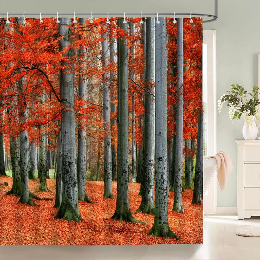 Modern 3D Printing Forest Shower Curtain Green Plant Tree Landscape Bath Curtain With Hooks For Bathroom Waterproof Scenery