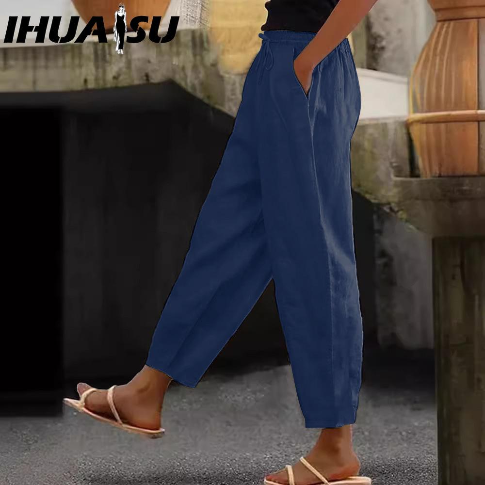 IHUASU Damenmode, lässig, einfarbig, bedruckt, Hosen und Caprihosen