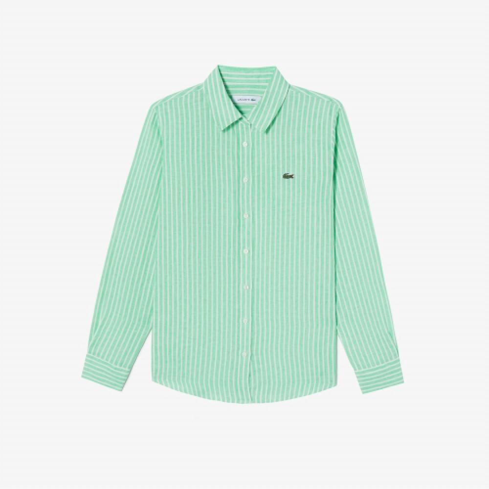 

LACOSTE Женская льняная рубашка в полоску [Светло-зеленый]