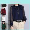 Womens Spring Chiffon Shirt With Lace Vneck And Long Sleeves For Casual Daily Wear