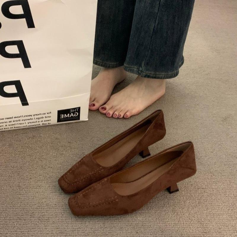 Temperament High Heel Retro Single Shoes Women 2026 Autumn Suede Stiletto Commuter Grandma Shoes