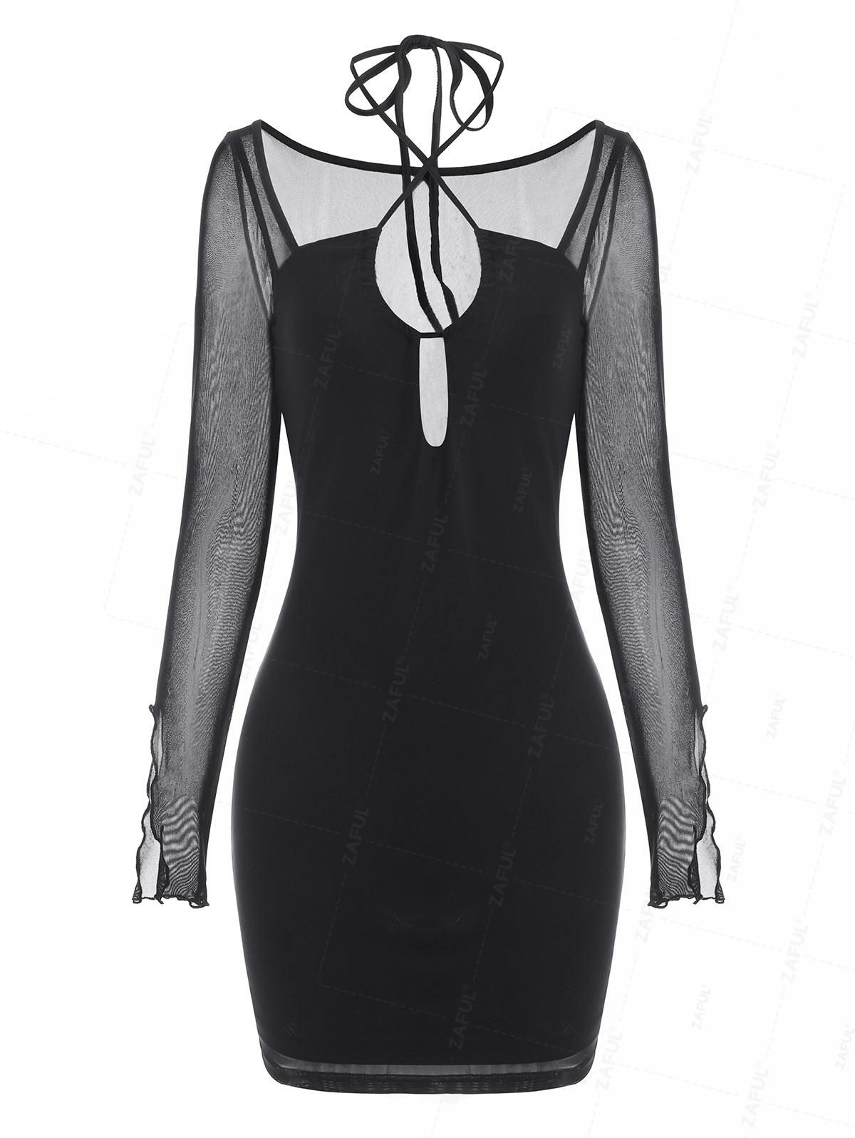

ZAFUL Mesh Criss Cross Cutout Sheer Split Sleeve Dress