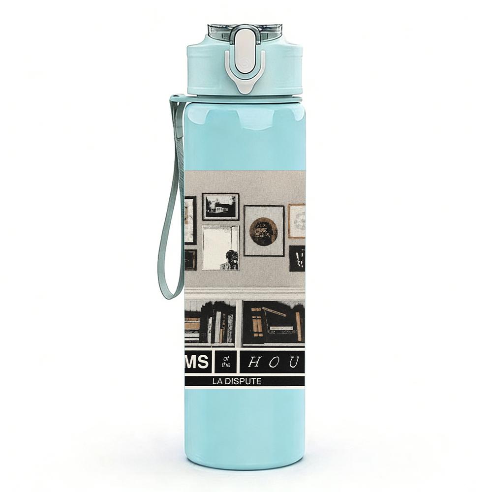 1PC Vintage Room Furniture Rectangular Print 750ml Colorful Plastic Sports Water Bottle Leakproof Pop Up Lid with Straw for Outdoor Work Home Use