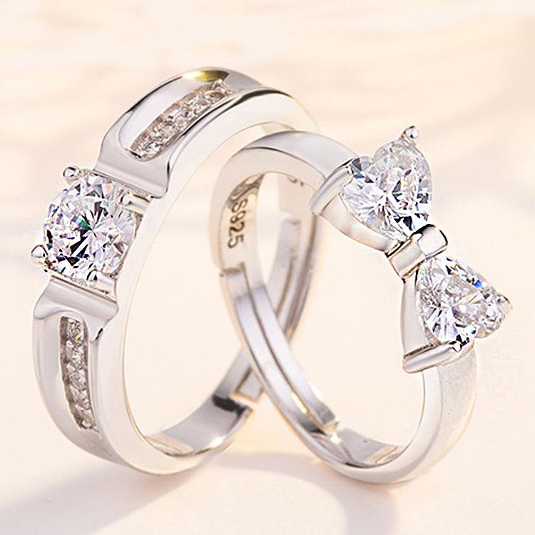 2pcs Couple 925 Sterling Silver Rings Sparkly Zircon for Women and Men Superior Luxury Wedding Jewelry Anniversary Gift