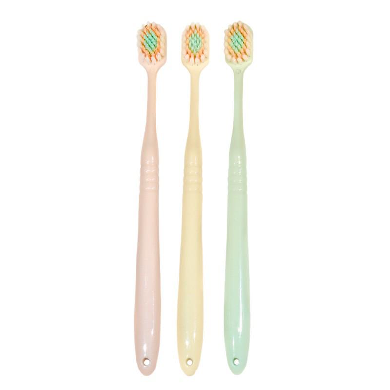 Yamagata Soft Bristle Toothbrush with Tricolor Gum Protection, Wide Head, Convex Surface, Adult Couple 3-Pack for Home Use.