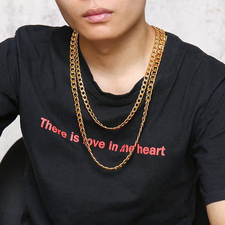 Men's Hip Hop Thick Gold, Black, and Silver Stainless Steel Titanium Chain Necklace
