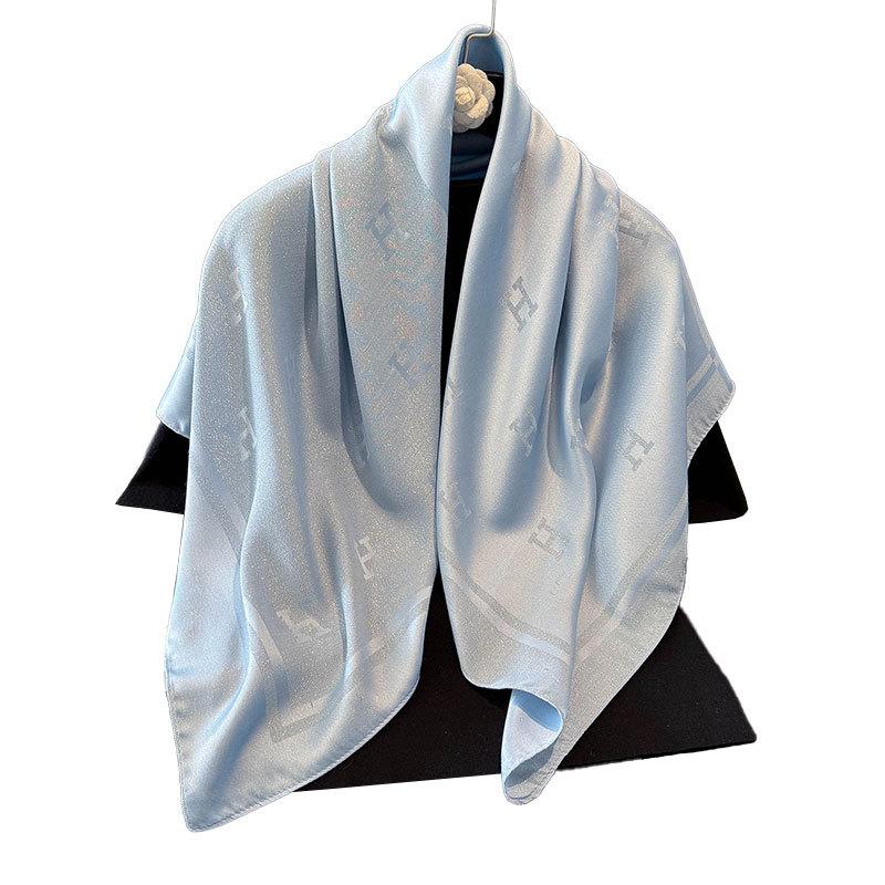 Classic H Temperament Silk Scarf Women'S Tencel Cotton Trend Versatile Imitation Silk Scarf Scarf 90 Square Scarf