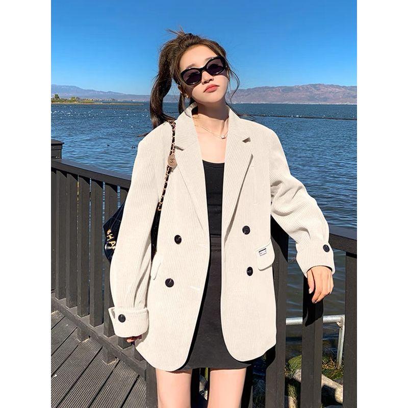 Autumn New Women Clothes Plum Color Corduroy Small Suit Retro Slim Fit Small Temperament Long Sleeve Blazers