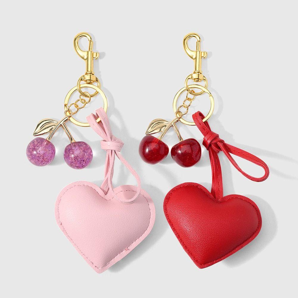 PU Leather Cherry Bag Charm Hearth Design Leather Heart Pendant Cute Cute Car Decor Car Keys