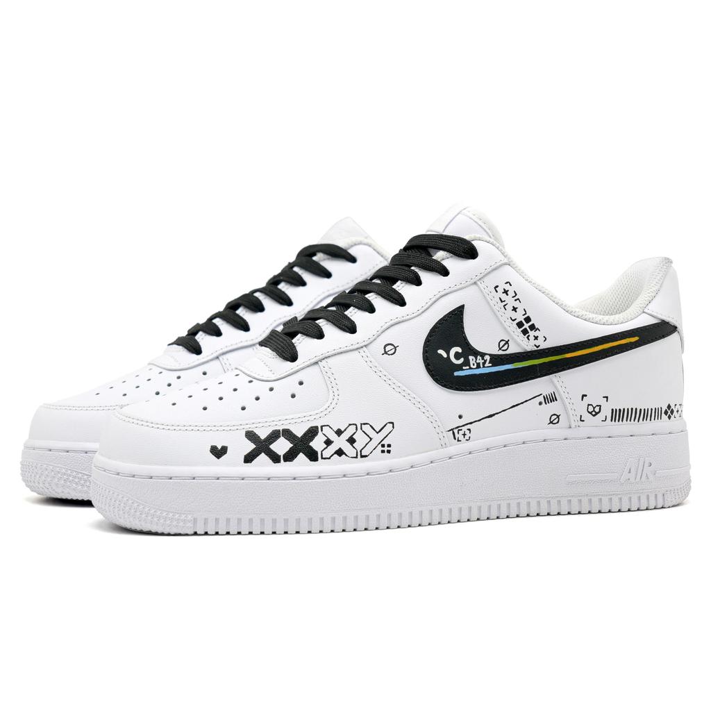 Nike Air Force 1 Print Collection 2.0 Lightweight Low Top Skateboard Shoes Unisex Black White CW2288-111(Team241-2.0)