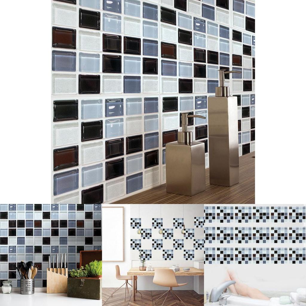 Elegant 3d Mosaic Self-adhesive Oil-proof Wall Sticker Set For Home Kitchen Decor