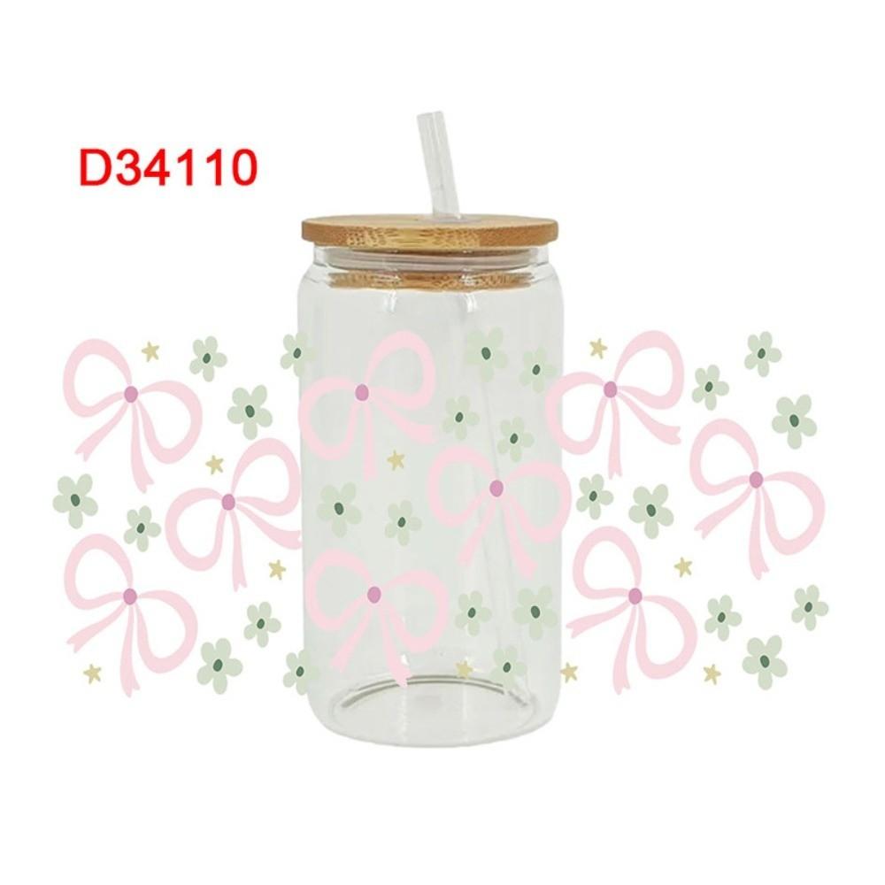 New Waterproof UV DTF Transfer Sticker Clear Smooth Pink Bow Decals DIY Wrap Stickers For 16Oz Glass Cup