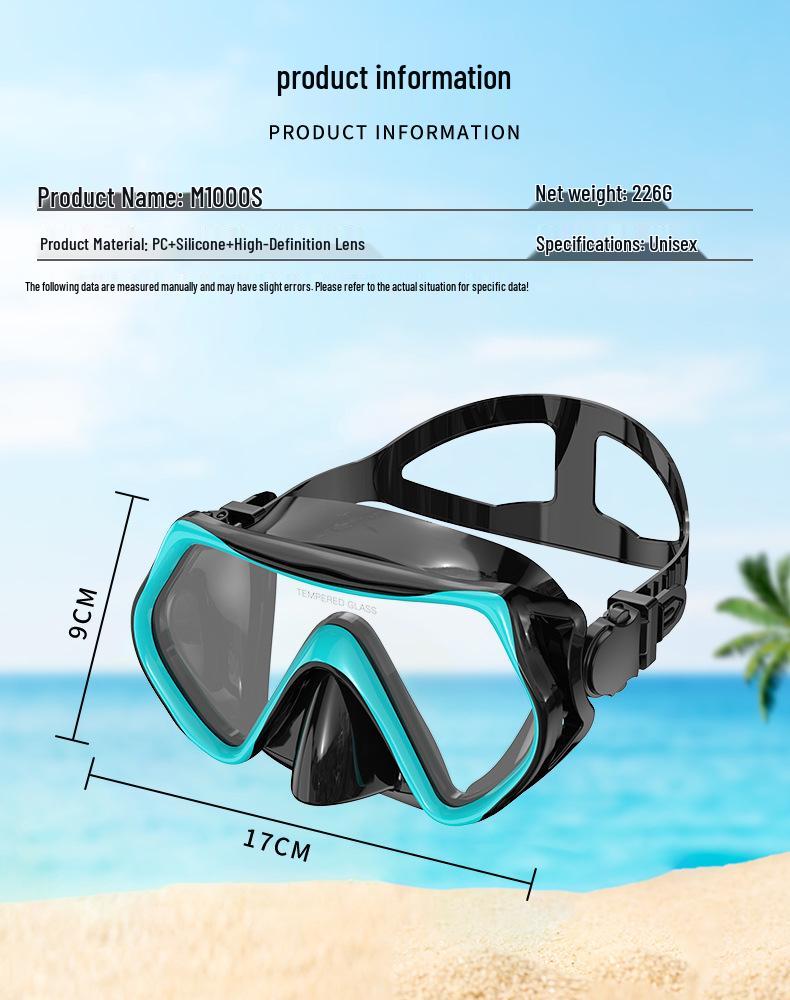 Unisex Large-Frame Diving Mask - Fashionable, HD, Anti-leak, Waterproof Snorkeling Gear