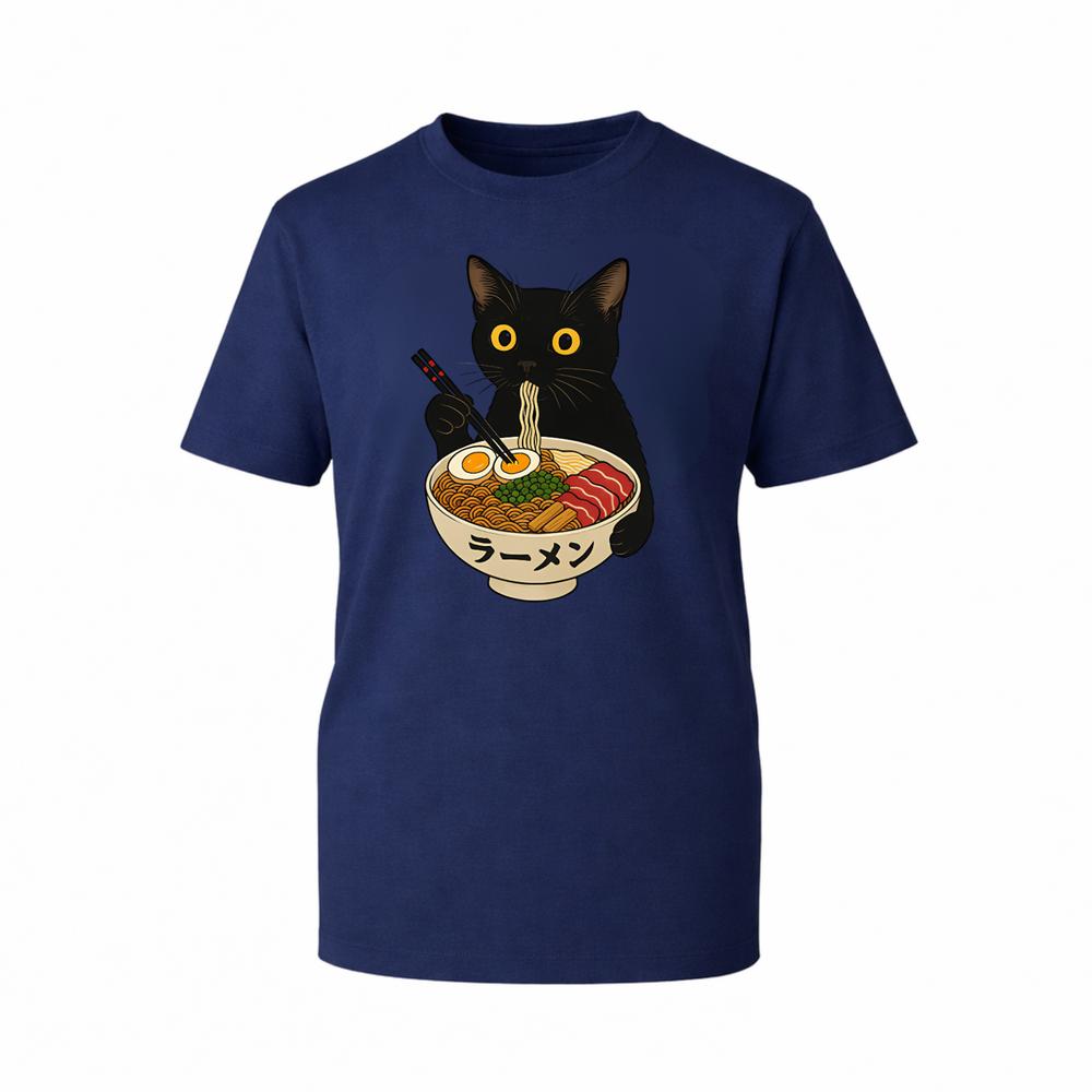 Black Cat Graphic TShirt Kitten Eating RaUnisex Noodles Anime Unisex Gift TTop S