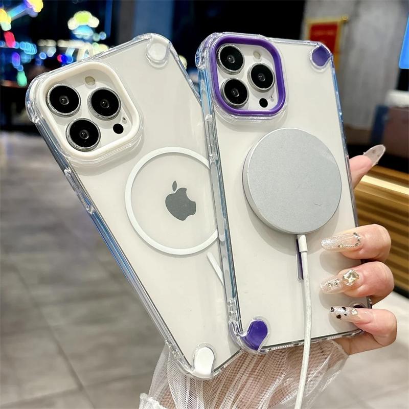 Luxury Transparent Magnetic For Magsafe Case For iPhone 16 15 11 12 13 14 Pro Max Plus Armor Shockproof Soft Silicone Cover