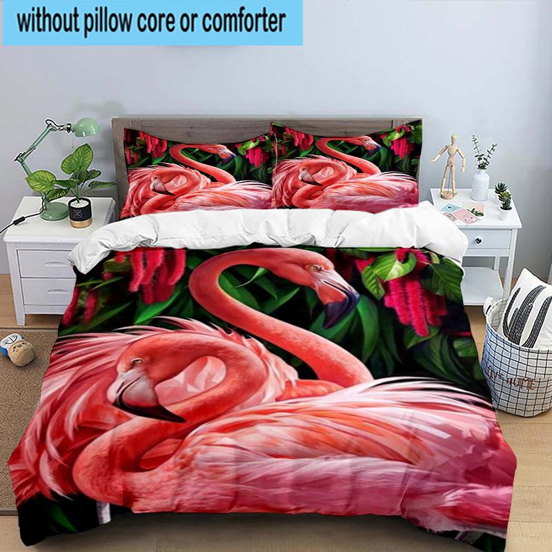 Flamingo In Tropical Paradise 3pcs Bedding,Including 1pc Duvet Cover And 2pcs Pillowcases Perfect for Christmas,Ideal for Bedroom, Dormitory