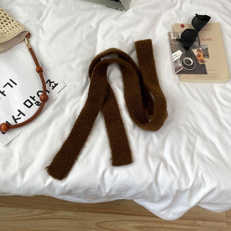 Winter  Solid Color Narrow Long Scarf Female Korean Version Knitted Woolen Scarves Women'S Imitation Cashmere Mohair Scarf