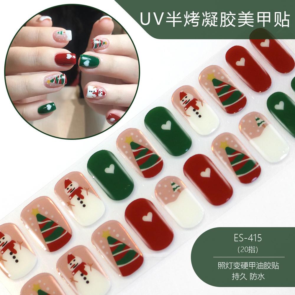 20 Pcs Halloween Christmas UV Semi Cured Gel Nail Stickers Self Adhesive Long Lasting Popular Nail Art Wraps