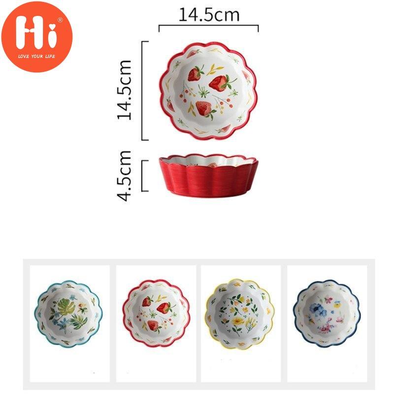Hi Nordic Simple Hand Painted Ceramic Salad Cake Bowl Colorful Porcelain Soup Fruit Bowl Lace Rice Dessert Snack Bowl Tableware