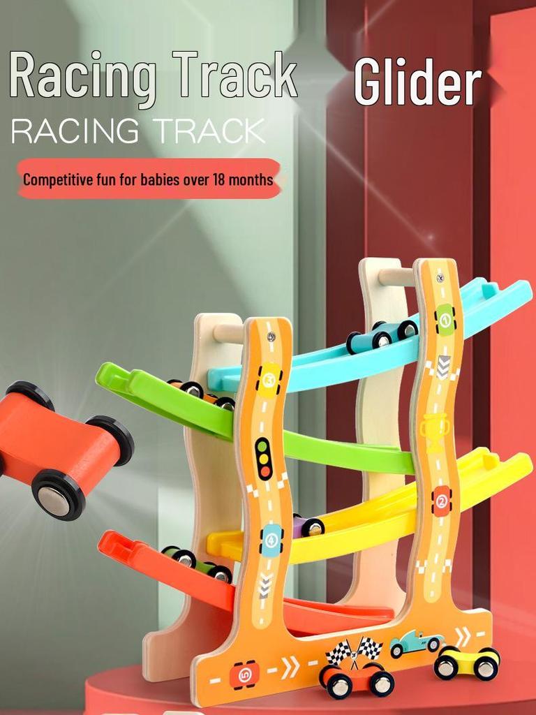 Holz Trägheitsgleiter Auto Bahn & Parkplatz Puzzle Spielzeug für Kinder ab 3 Jahren