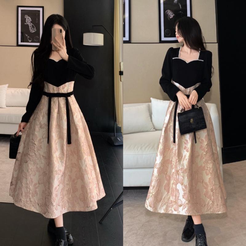 2025 French Beaded Jacquard Dress: Autumn/Winter Luxury Formal Wear