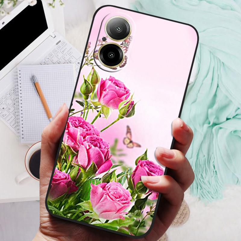 Für Realme C67 4G Hülle RMX3890 Beliebte Blumengemalte Abdeckung Silikon Handyhülle Für Realme C67 C 67 RealmeC67 4G Weiche Taschen Schwarz
