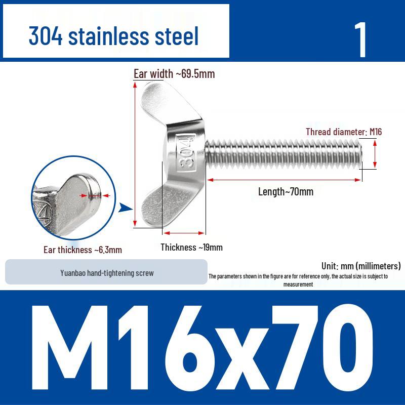 304 Stainless Steel Butterfly Weld Screw Yuanbao Hand-Tight Horn Bolt M3-M16