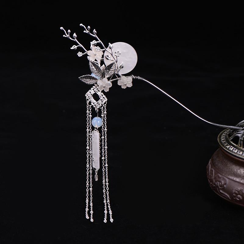 Chinese Style Vintage Hairpin Elegant Flower Vine Jade Stone Hair Stick Hanfu Cheongsam Evening Dress Hair Decor Accessories