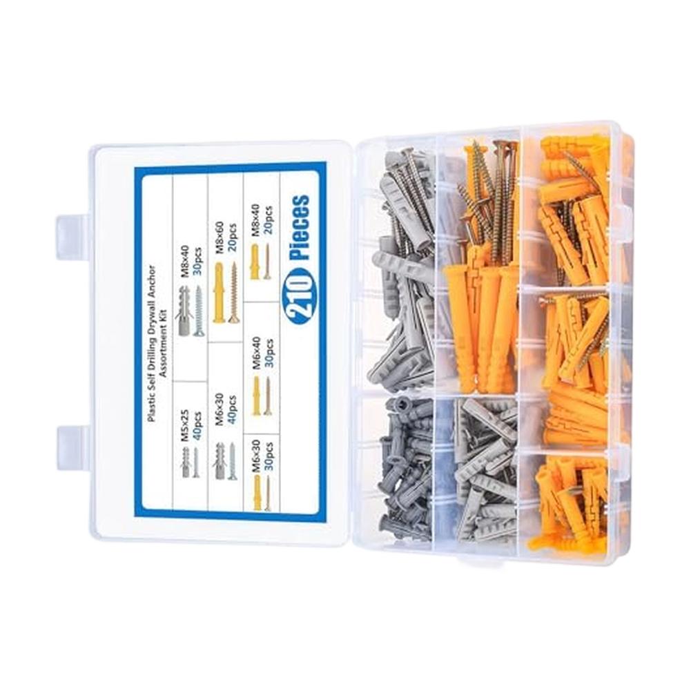 210 Pcs Mounting Fastener Set with Screws and Wall Sockets for Brick Concrete Surfaces M5 M6 M8 Galvanized Steel