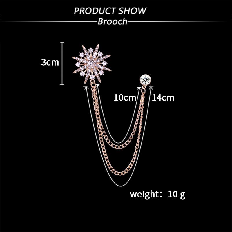 Korean Japanese Men's Starburst Brooch Badge with Chain Tassel for Suit Lapel Pin