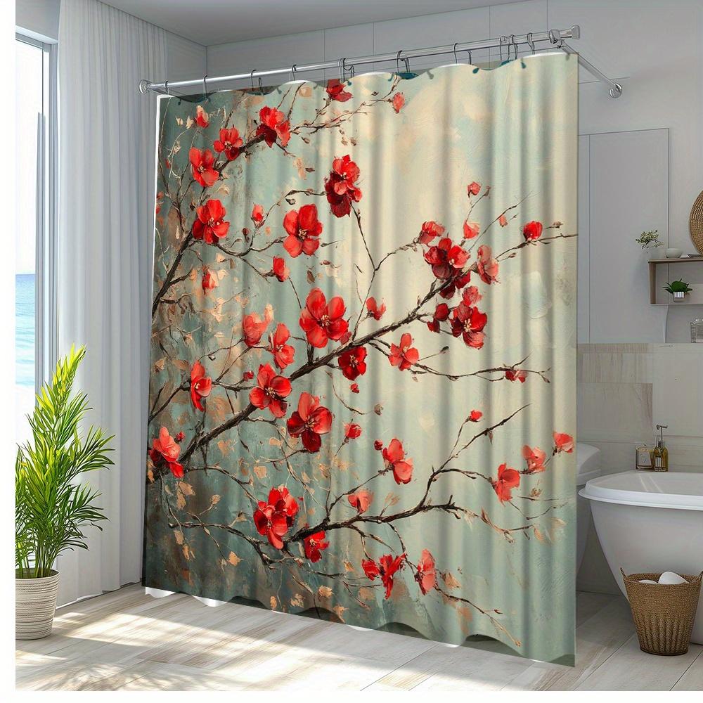 

1 шт. Занавеска для душа с цветочным принтом в стиле природы с принтом цветущей сакуры для эстетичной атмосферы в вашем декоре ванной комнаты Полиэстеровая ткань 90x180cm