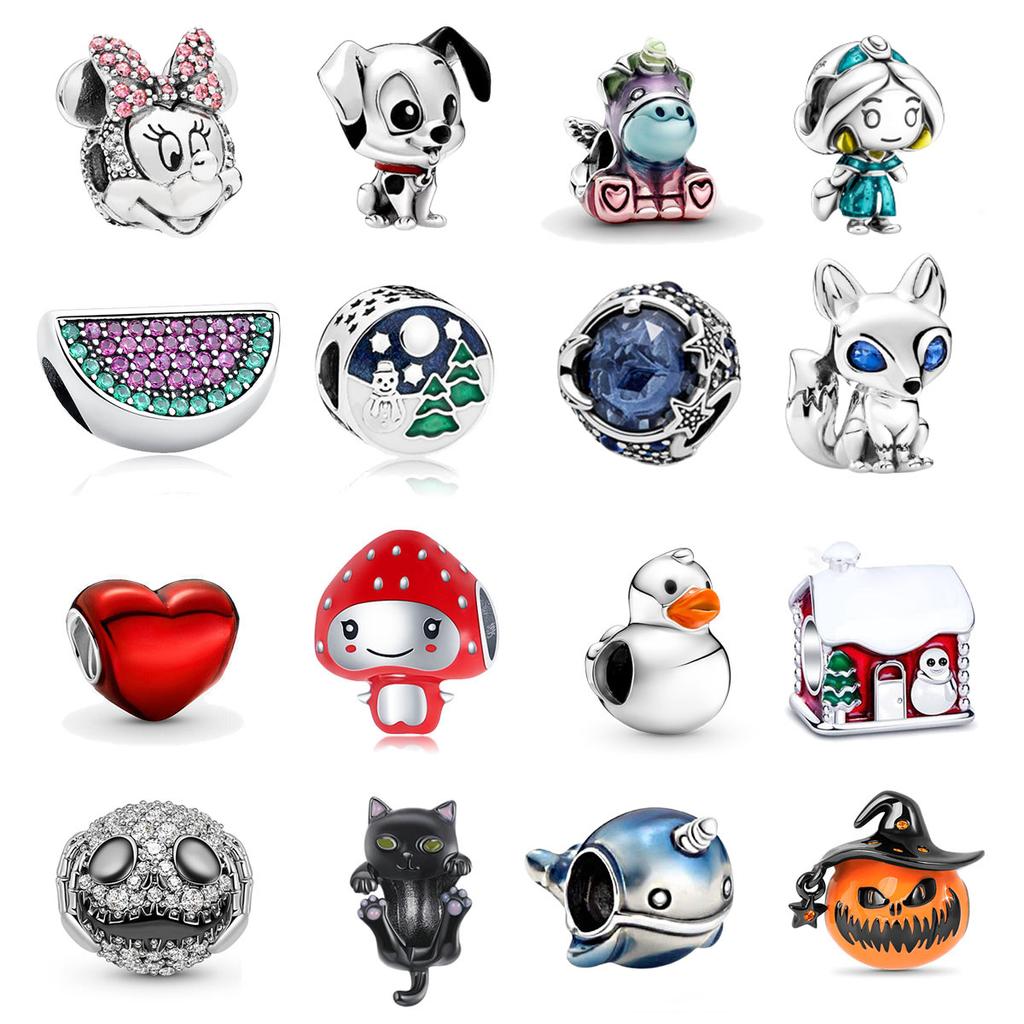 925 Sterling Silver Halloween Cartoon Pumpkin Ghost Cute Cat Beads Fit Original Fashion Bracelet Charm Women Diy Jewelry Gift