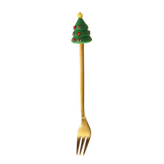 Weihnachtsgabel/Löffel, Langlebiger Edelstahl, mit Niedlicher 3D-Weihnachtspuppen-Dekor Besteck, für Festliches Zuhause Restaurant