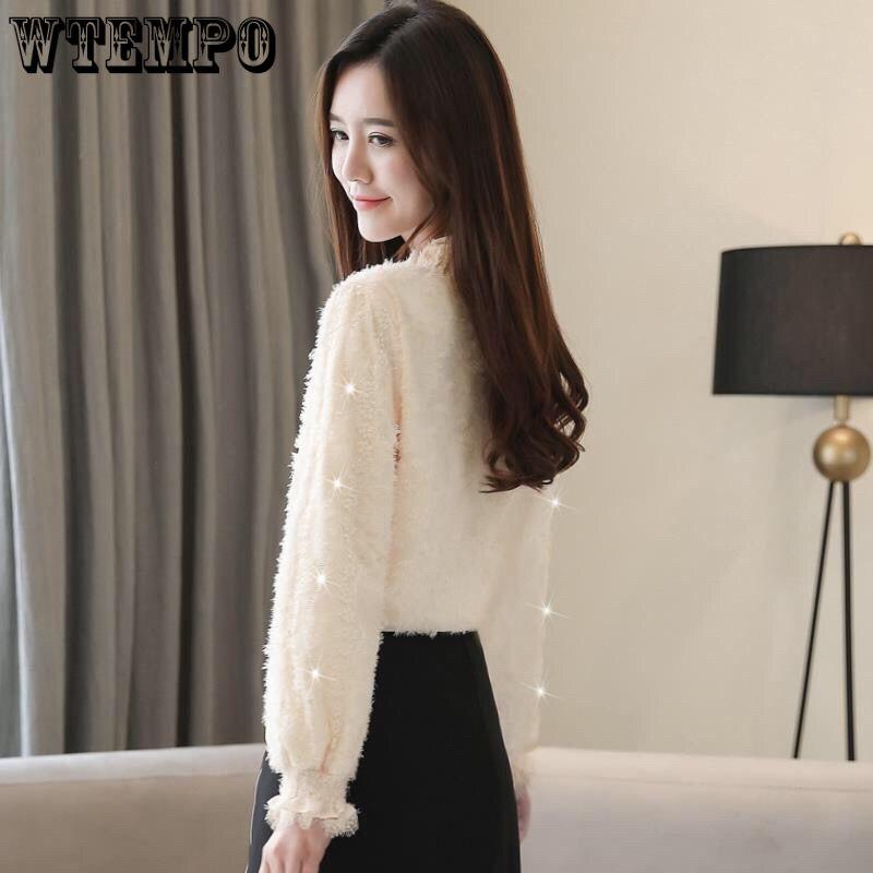 Lace Padded Thickening Bottom Shirt Women's Autumn and Winter Chiffon Shirt Flocking Top