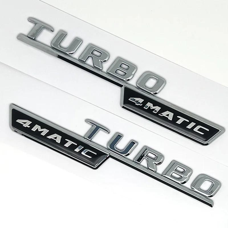 2Pcs 3D ABS Letters TURBO 4MATIC Plus Logo Car Fender Side Sticker Emblem Badge For C117 W117 GLE53 GLA45 A45 A35 CLA35 CLA45