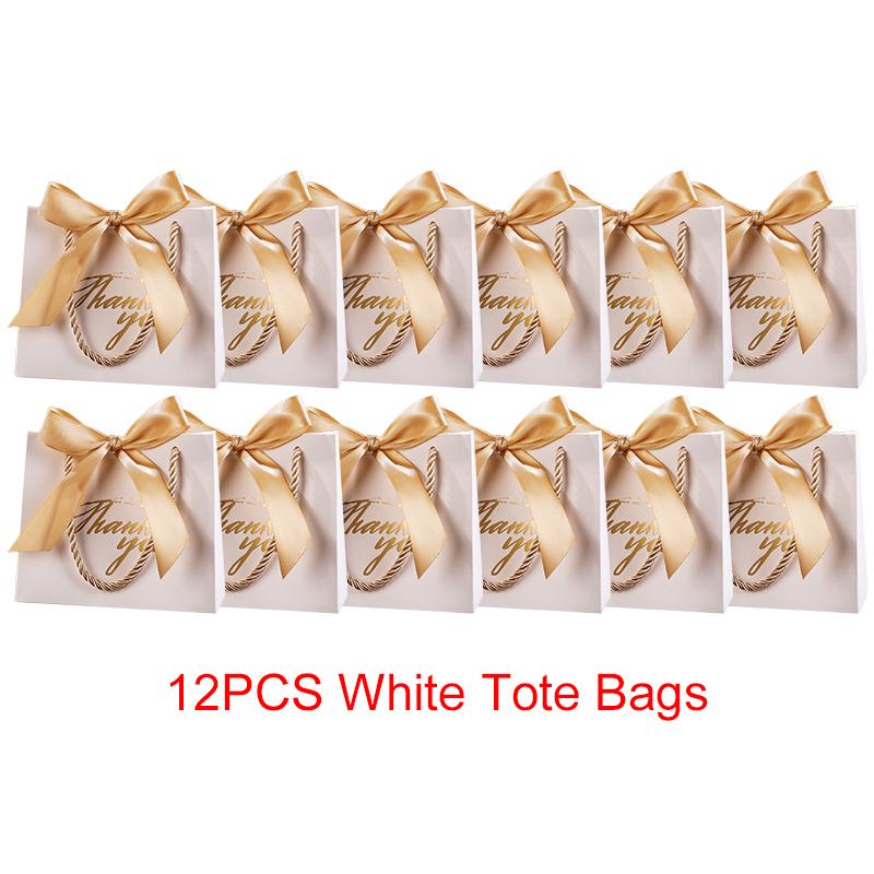 6/12PCS Pack Gift Bag Pink White Black Red Tote Bag Ribbon Bow Decoration Bronzing"Thank You" Text Birthday Wedding Gift Bag ZYF
