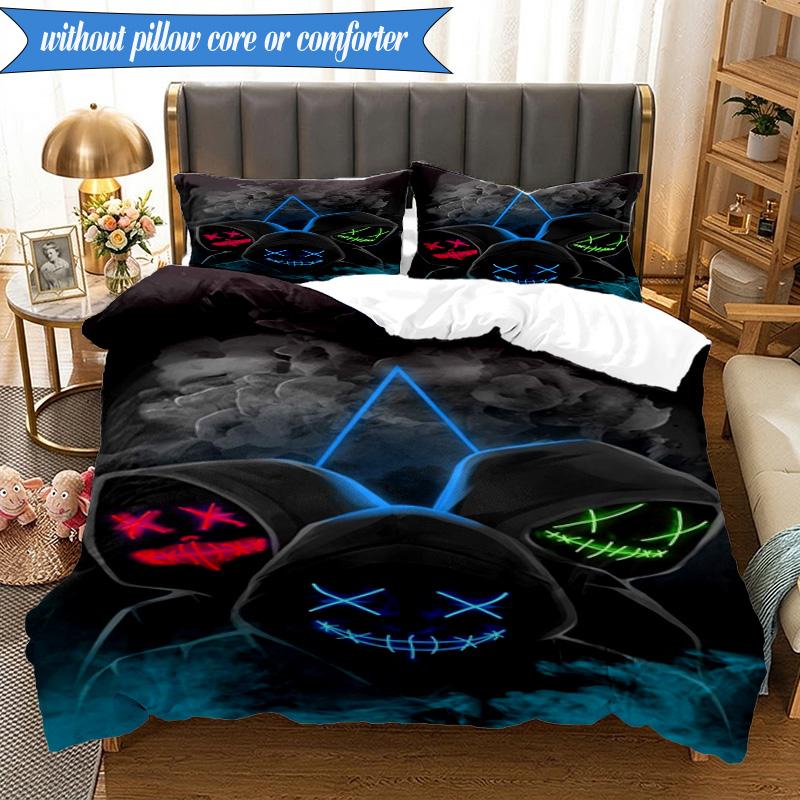 3PCS Cyberpunk Gaming Neon Bedding Set,Including 1pc Duvet Cover And 2pcs Pillowcases Perfect for Bedroom, Dormitory, Fan Christmas gift