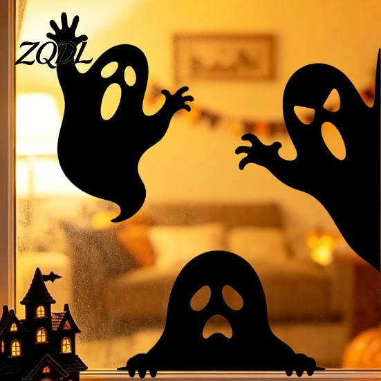 Ghost Witch Party Decor Halloween Silhouette Static Window Stickers, Waterproof PVC Decals, Clings Removable for Home Glass Decoration Film
