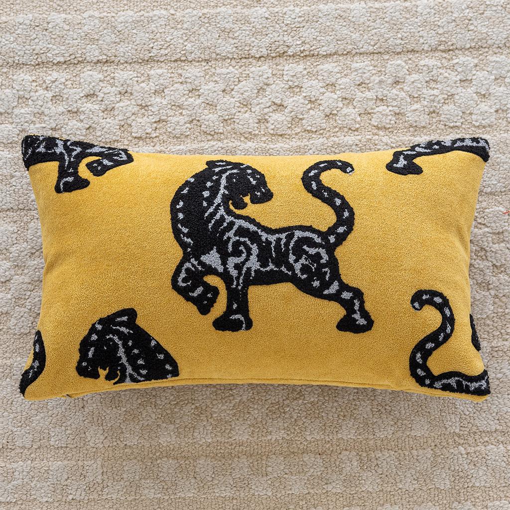 Retro Leopard Embroidery Cushion Case, Yellow Pillow Cover, Luxury Decorative, Sofa, Chair, Bedding, Home Decorations