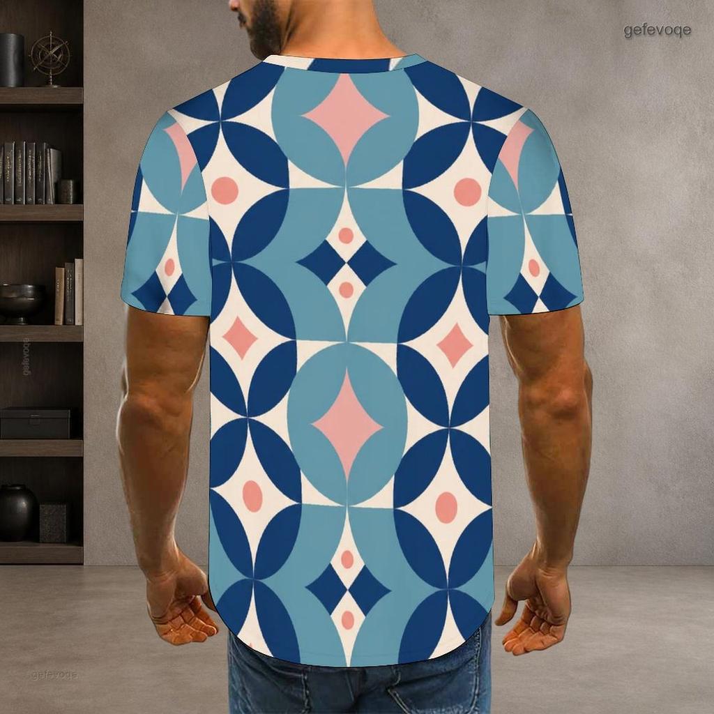 Herren Plus Size Rundhals Kurzarm Geometrisch Bedrucktes Lässiges T-Shirt
