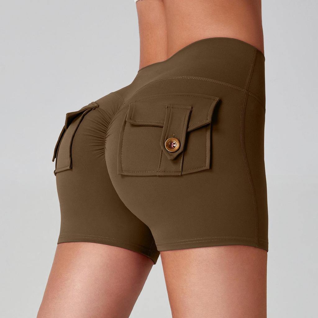 Women's Quick-Dry Peach Butt Yoga Shorts with Cargo Pockets