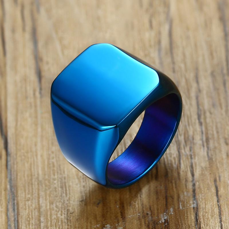 Men's Stainless Steel Square Ring – European & American Style, Engravable for Graduation - Model RC-294