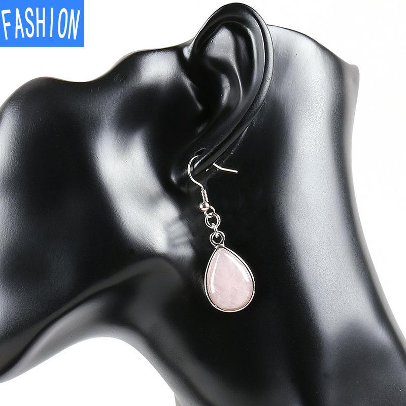 

Европейские и американские модные женские серьги с каплями воды, женские серьги с натуральными полудрагоценными кристаллами, простые серьги rosequartz