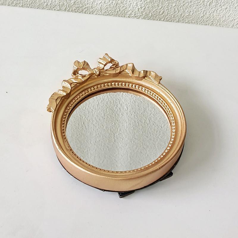 1PC Vintage Resin Jewelry Dish Mirror Tray Antique-style Resin Vanity Set Gift & Versatile Accent 10.5x12cm