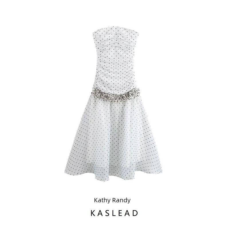 Kaslead New Arrival Women's Clothing Fashion Style Fashion Minimalist Polka Dot Three-Dimensional Flower Decoration Tube Top Dress