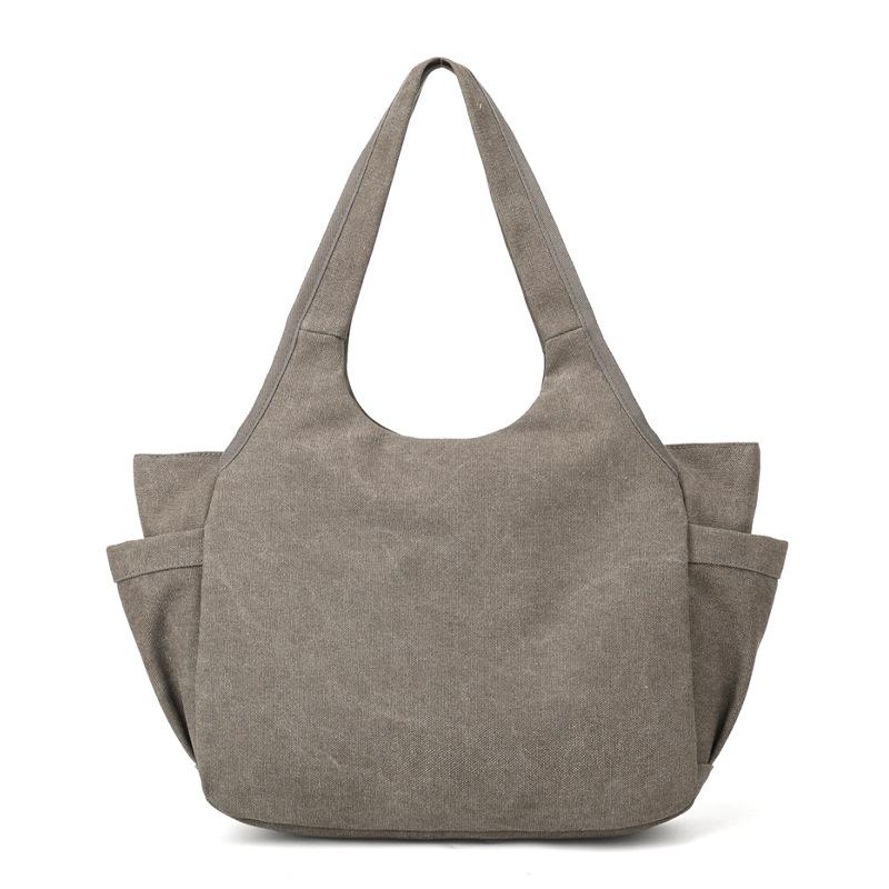 Vintage Women's Bag Large Capacity Canvas Tote Bag Solid Color Portable Shoulder Bag