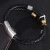 Men's Hand Jewelry High Quality Stainless Steel Charm Layered Bracelet Leather Genuine Braided Black Bracelet